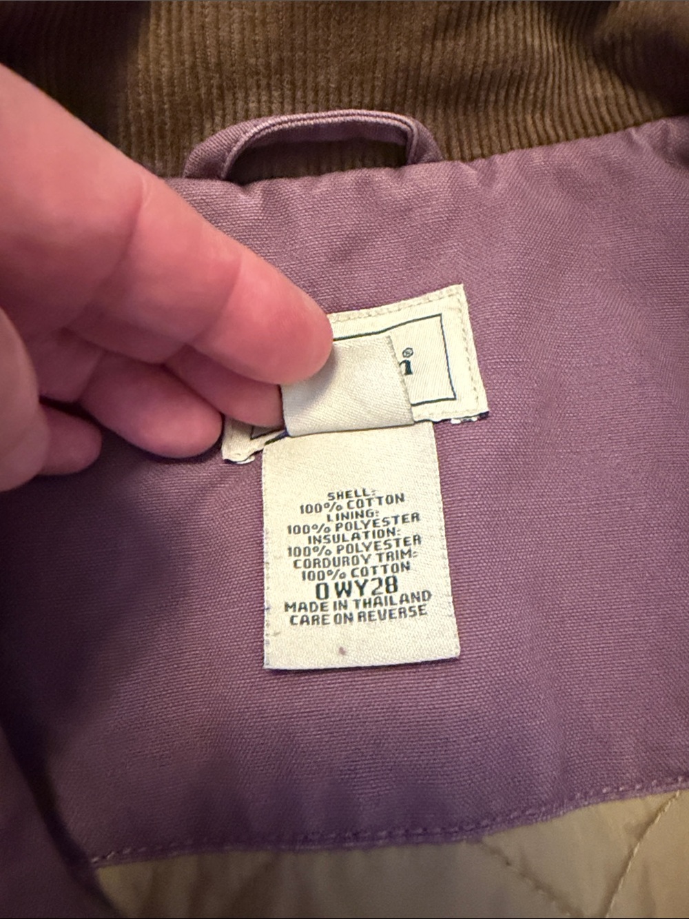 L. L. barn chore coat purple brown corduroy size XL thinsulate padded lining - Picture 3 of 8
